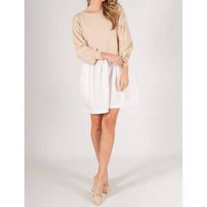 NEW BEFORE YOU COLLECTION knit sweater/poplin contrast dress in beige